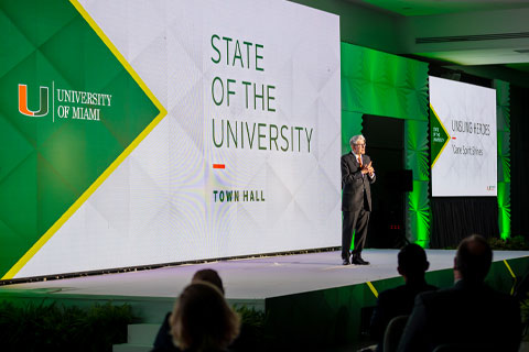 President Julio Frenk delivers his third State of the University address. Photo: TJ Lievonen/University of Miami